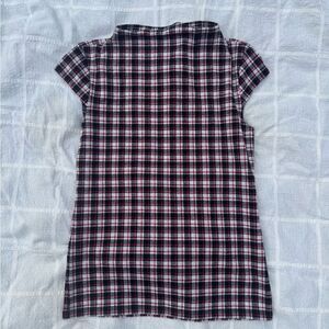 Ann Taylor Plaid Short Sleeve Tee - Black, White, Red